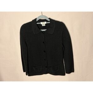 Talbots Silk Blend Cardigan Size S Button Front Black Long Sleeve Knit
